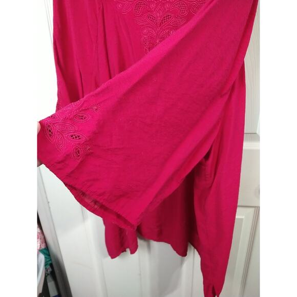 Catherines Woman 5X Pink Tunic Blouse 3/4 Sleeve Paisley Open Embroidery... - Picture 6 of 12
